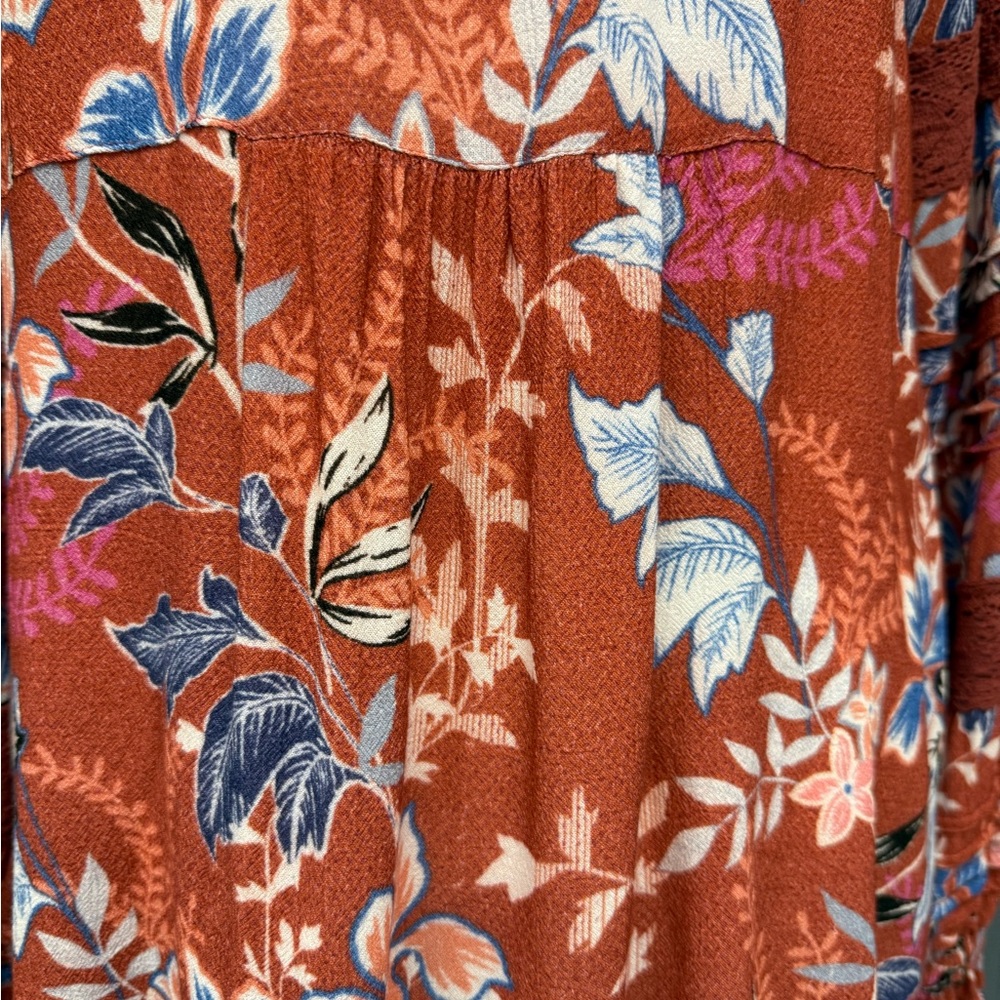 Sundance Rust Floral Lace Peasant Blouse Size Large Boho Peasant Blouse - Picture 10 of 11